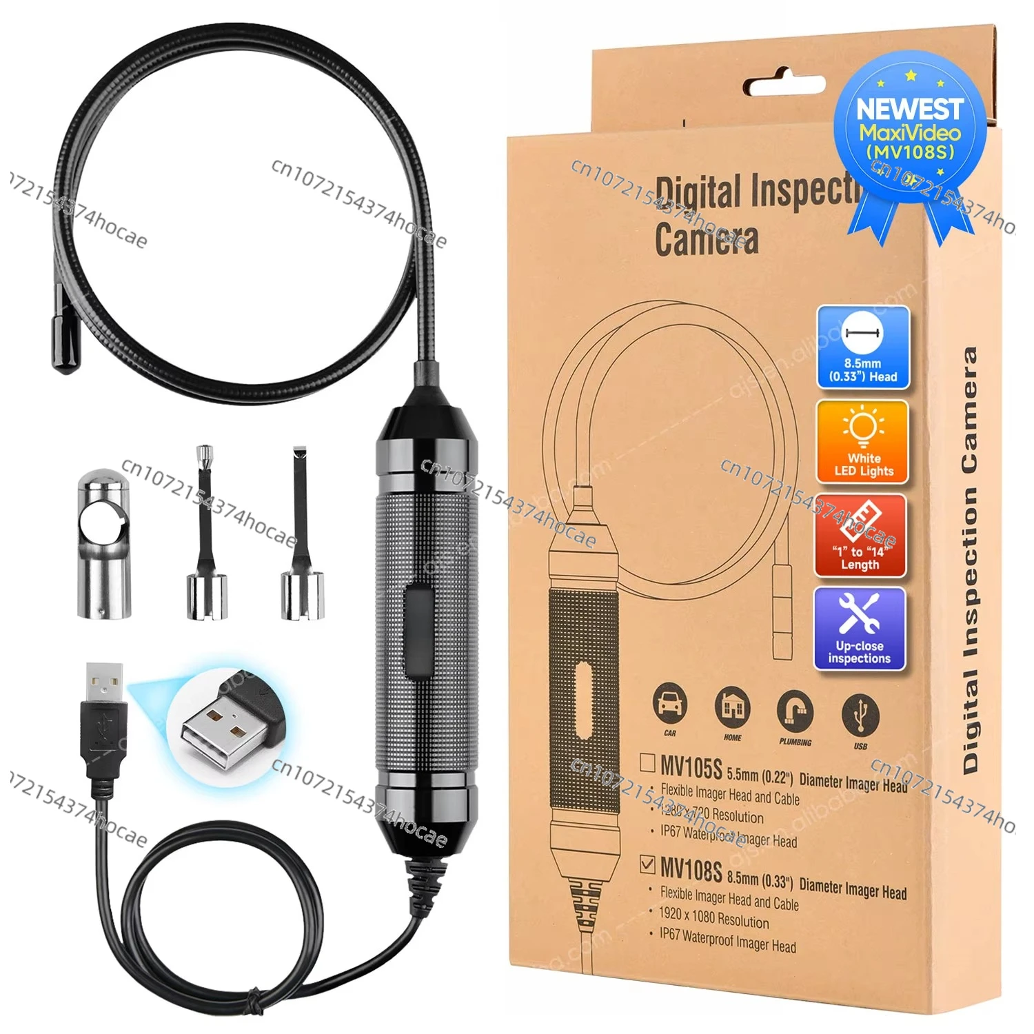 

MV108S MV108 8,5 мм MV105 5,5 мм Цифровая инспекционная камера Компьютерная поддержка Диапазон видеообнаружения