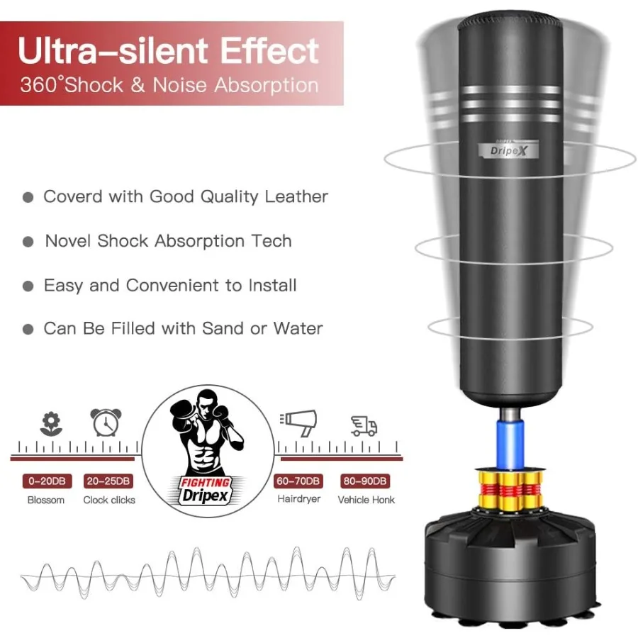حقيبة ملاكمة قائمة بذاتها مع حامل للبالغين والشباب، حقيبة ملاكمة واقفة شديدة التحمل مثالية للتمرين في صالة الألعاب الرياضية المنزلية