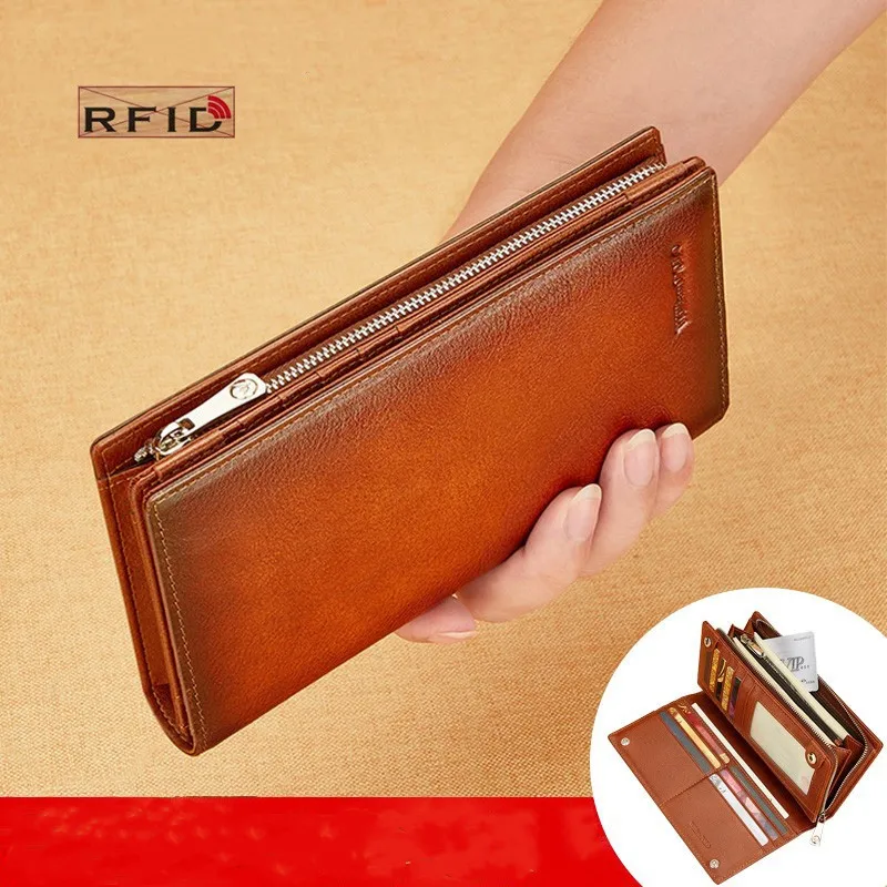 WILLIAMPOLO Brand Business Men Wallet Genuine Leather Long Vintage Clutch Bag Bank Credit Card ID Card Holder Wallet For Men