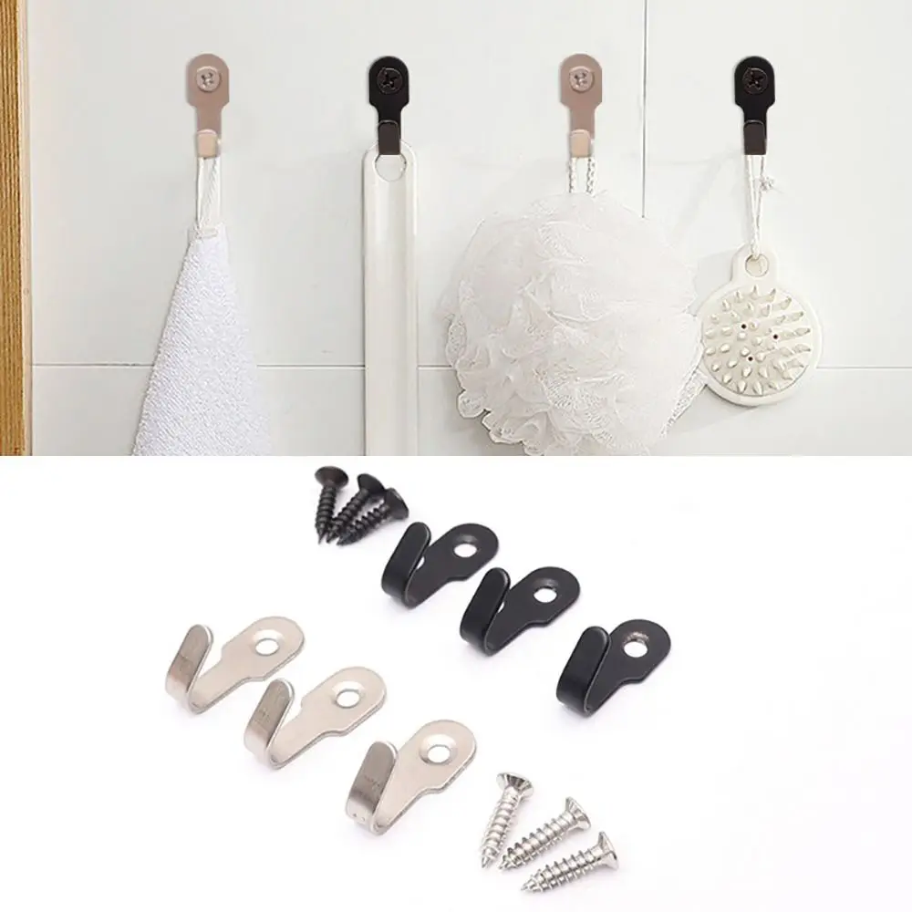 10Pcs with Screw Mini Single Hook Stainless Steel J-shaped Items Key Rack Bathroom Hardware Kitchen Accessories