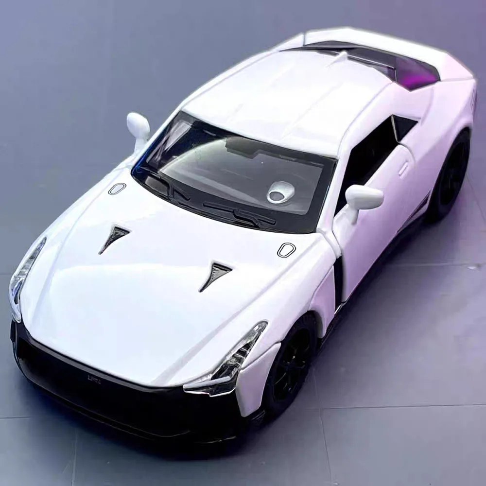 1:32 GTR50 스포츠카 모델 합금 다이캐스트 장난감 차량 문 열림 풀백 사운드 라이트 미니어처 자동차 테이블 장식