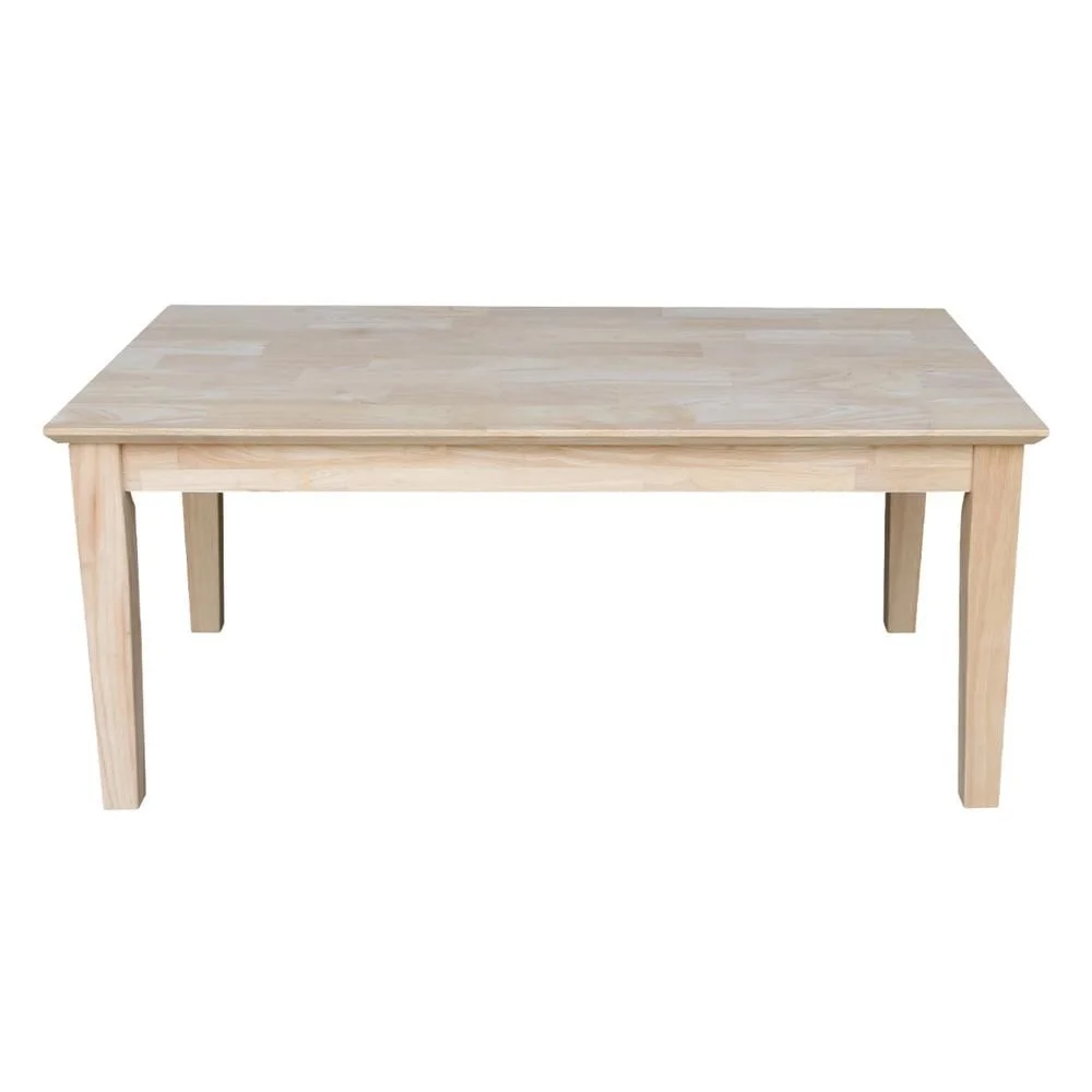 Unfinished Solid Hardwood Rectangular Coffee Table Indoor Natural Finish Durable Assembly Required Butcher Block Surface