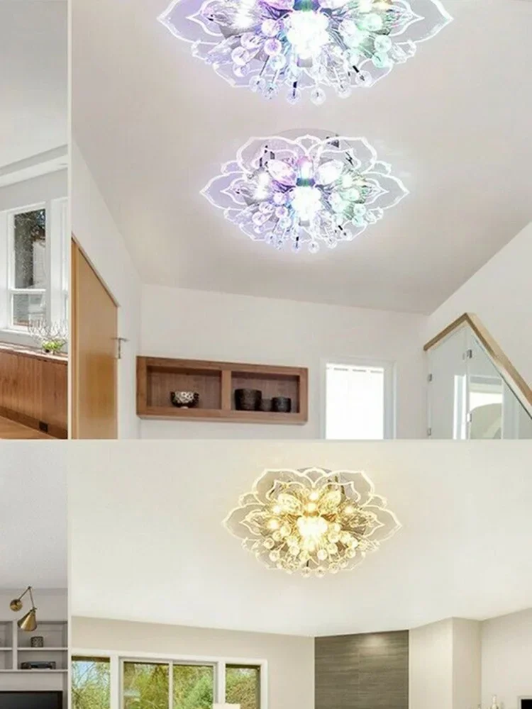 Modern Light Flower Shape Ceiling Crystal Chandelier Bedroom Living Room Interior Hallway Kitchen LED  Lighting