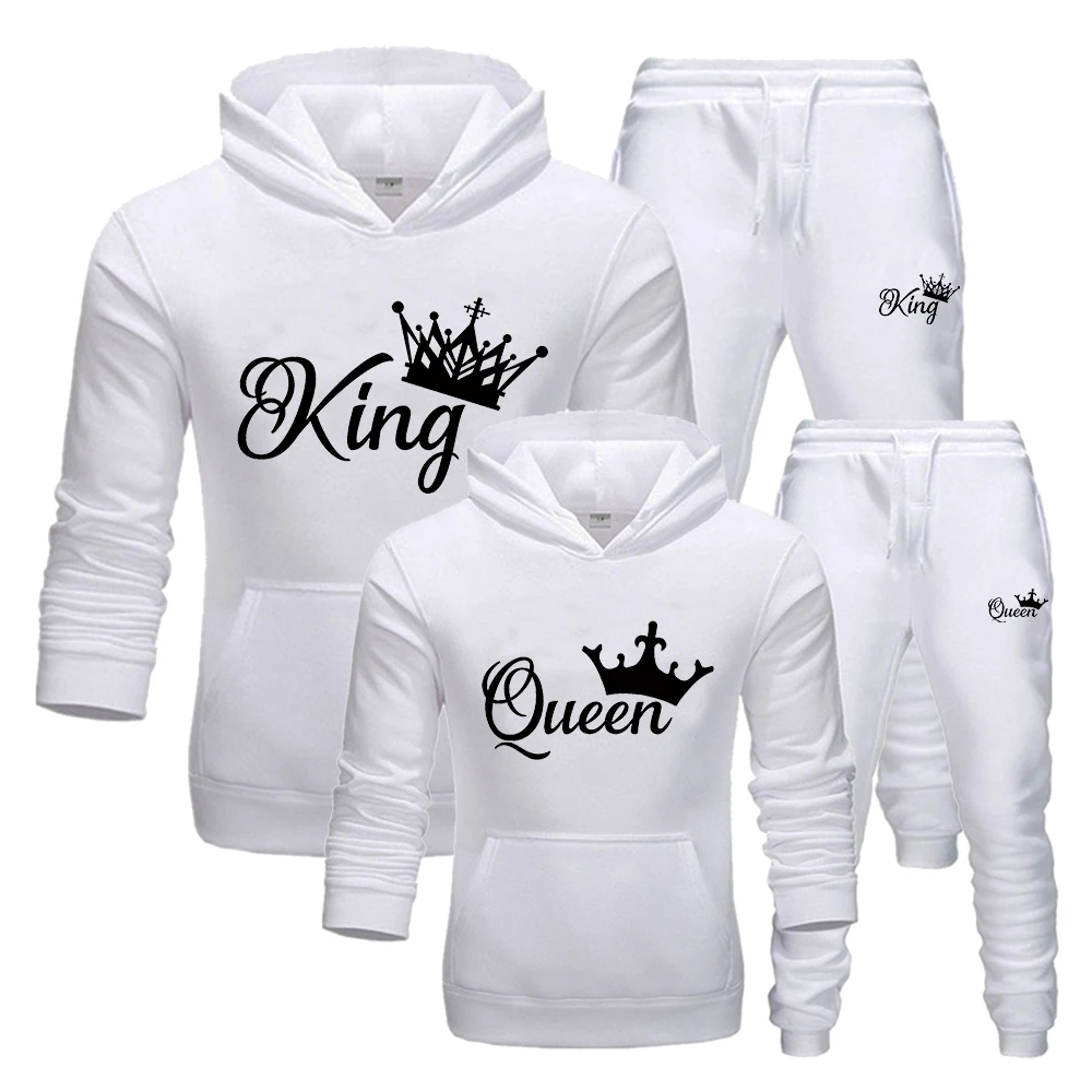 2022 Fashion Spring Autumn Sweatsuits for Men Women Sportwear Set King or Queen Printed Couple Suits 2PCS Hoodie and Pants S-4XL