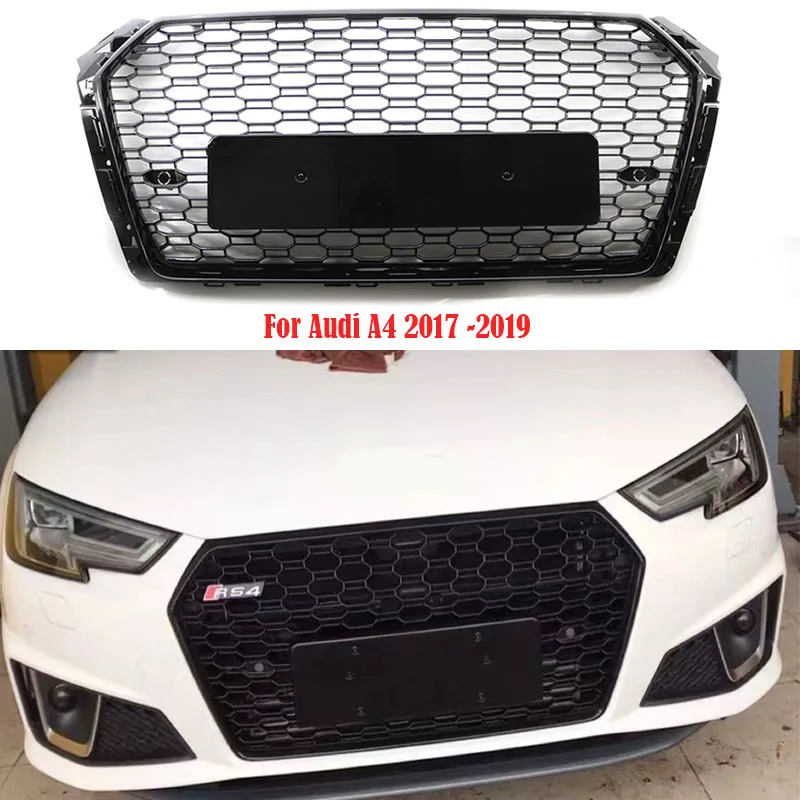 For Audi A4 Avant S4 S-line B9 2017 -2019 EU Version Honeycomb Grills Car Accessories Mesh Hex Grille Front Bumper Racing Grills