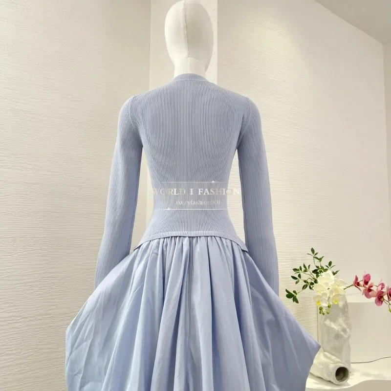 2025 Nuovi arrivi Abiti midi ritagliati a maniche lunghe viola giallo cielo/blu scuro di alta qualità