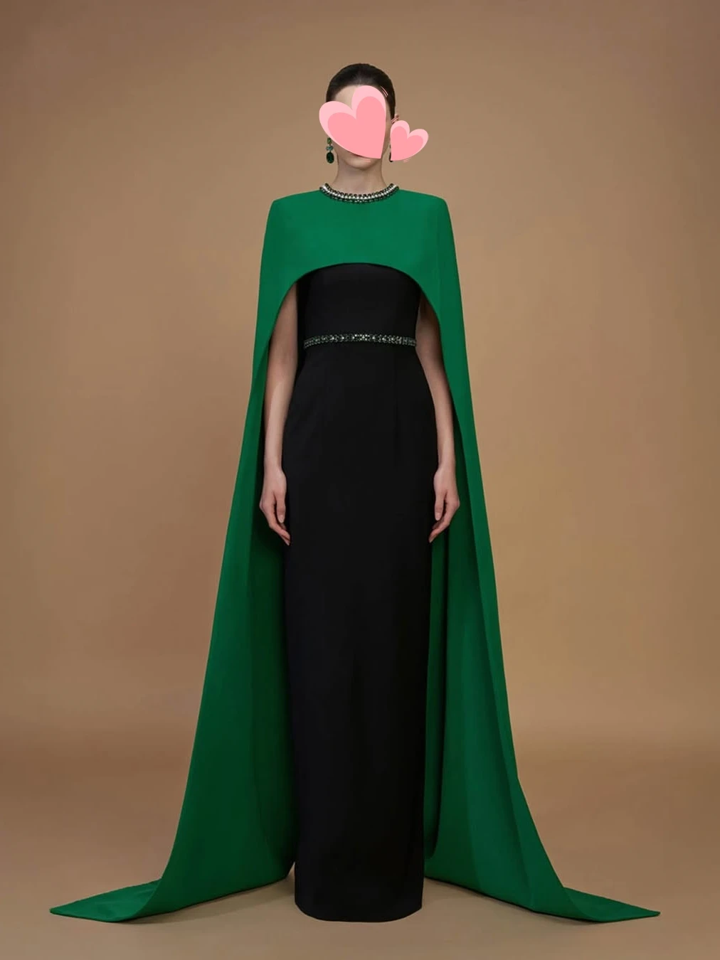 

Oisslec Dress Elegant Vintage Sexy Black Green Crystal Cape New Beads Customize Formal Occasion Prom Dress Evening Party Gowns