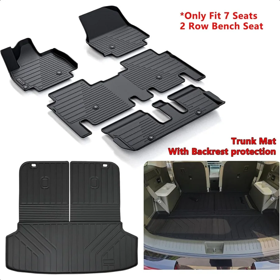 الحصير الكلمة حصيرة صندوق السيارة مع مسند الظهر حماية ل 2024 2025 كيا EV9 7 مقاعد 2 صف مقعد غير 6 مقاعد نسخة TPE جميع الأحوال الجوية