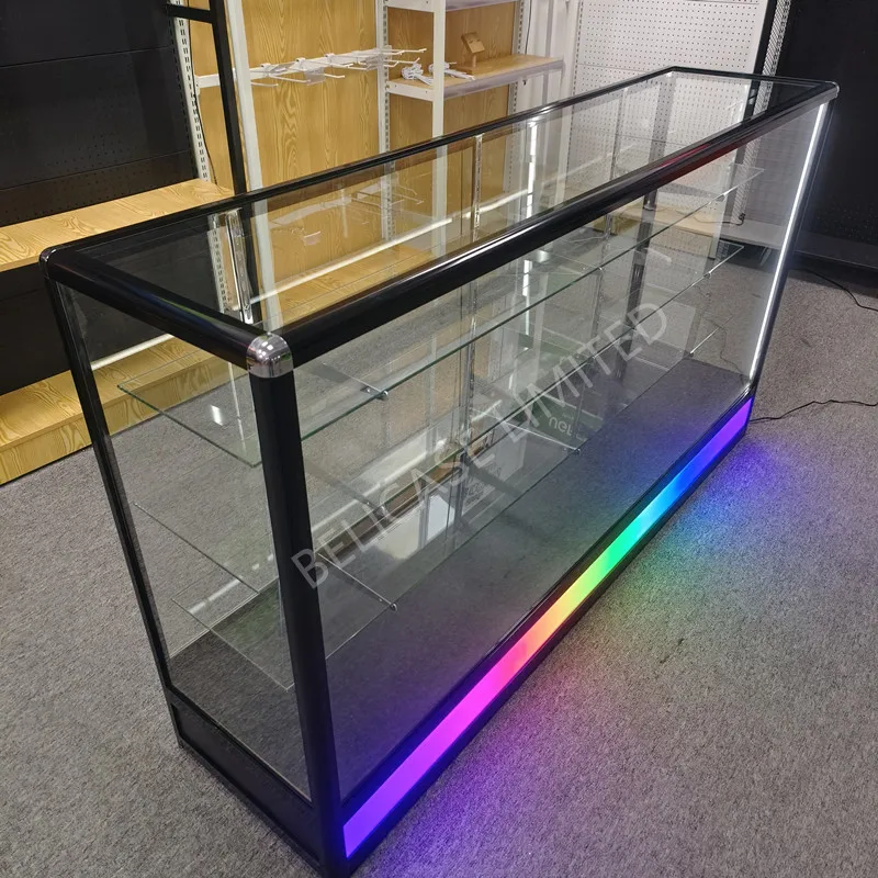 Customized-custom size aluminum glass display showcase with led lights lockable display cabinet & counter showcase