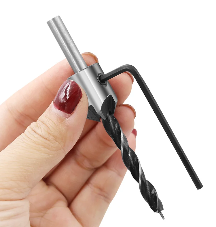 4pcs Carpentry Drill+1pc Wrech 3mm-6mm HSS Flute Countersink Drill Bits Set Chamfer Reamer For Woodworking Drill Bit Power Tools