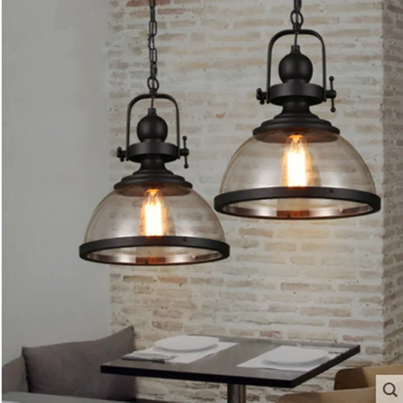 Vintage Iron LED Pendant Lights Loft Industrial Kitchen Hanging Lamp For Dining Room Decor Home Light Fixtures Glass Lampshade