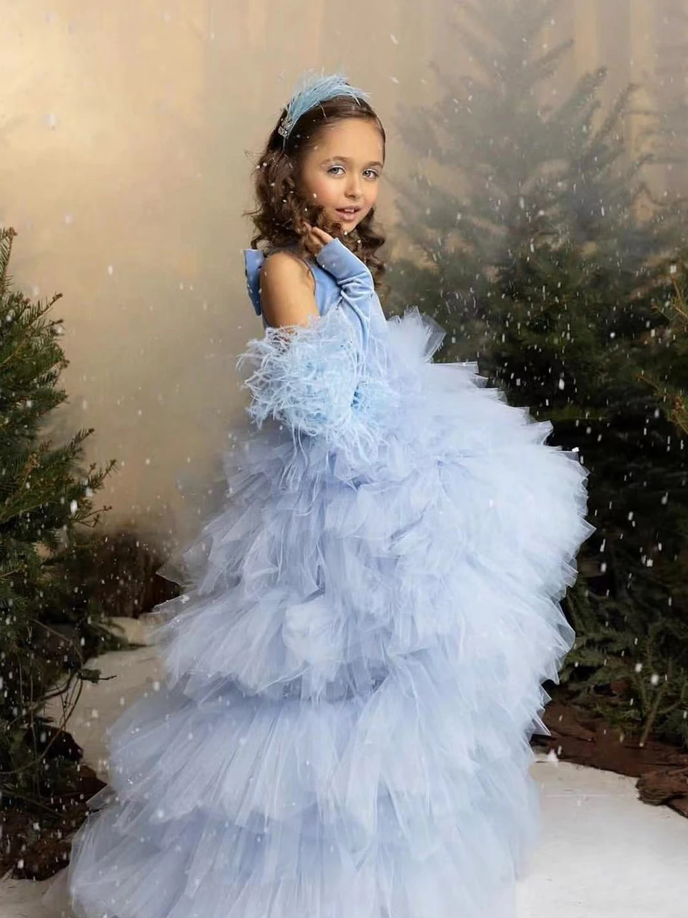 Flower Girl Dress for Wedding Velvet Sleeveless Tulle Elegant Piano Performance Dress Birthday Party First Communion Gown