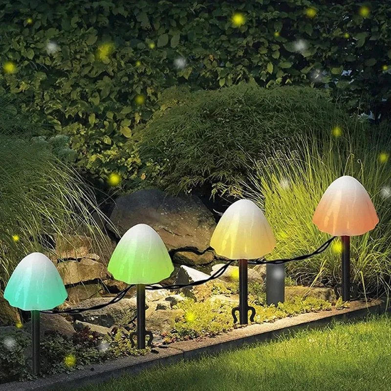 LED Solar Lights String on The Ground Mushroom Outdoor Decoration Various Modes of Garden and Courtyard Waterproof Color Lights