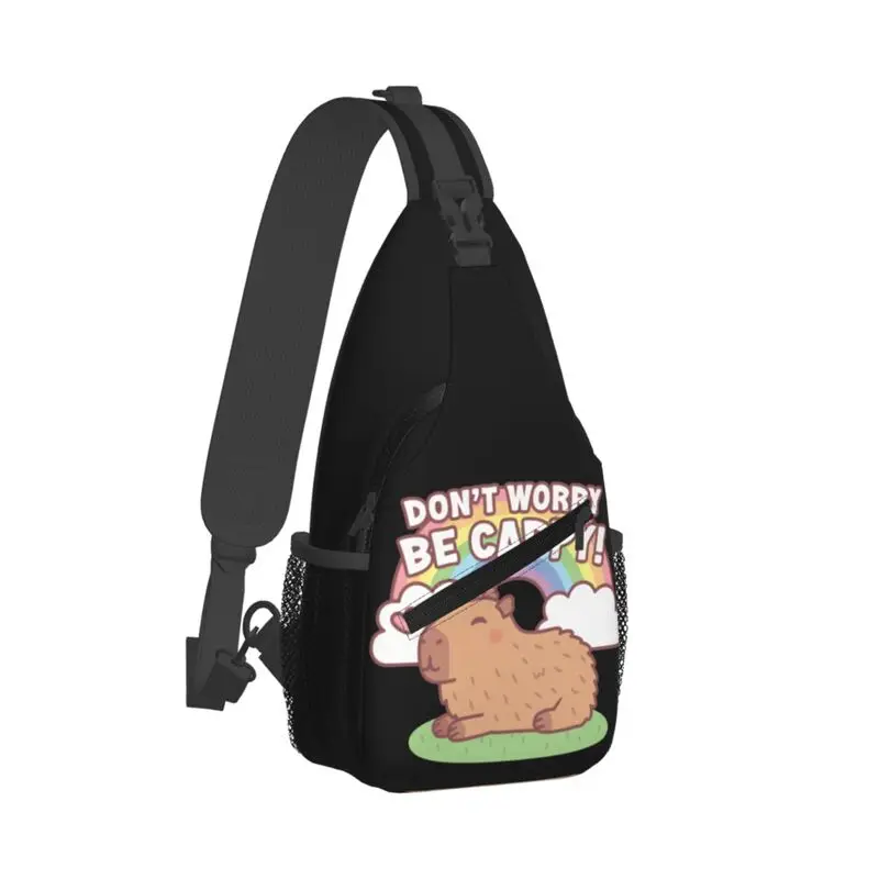 Mochila cruzada de hombro a la moda con cabestrillo de capibara y arcoíris personalizada para hombres, mochila de viaje y senderismo