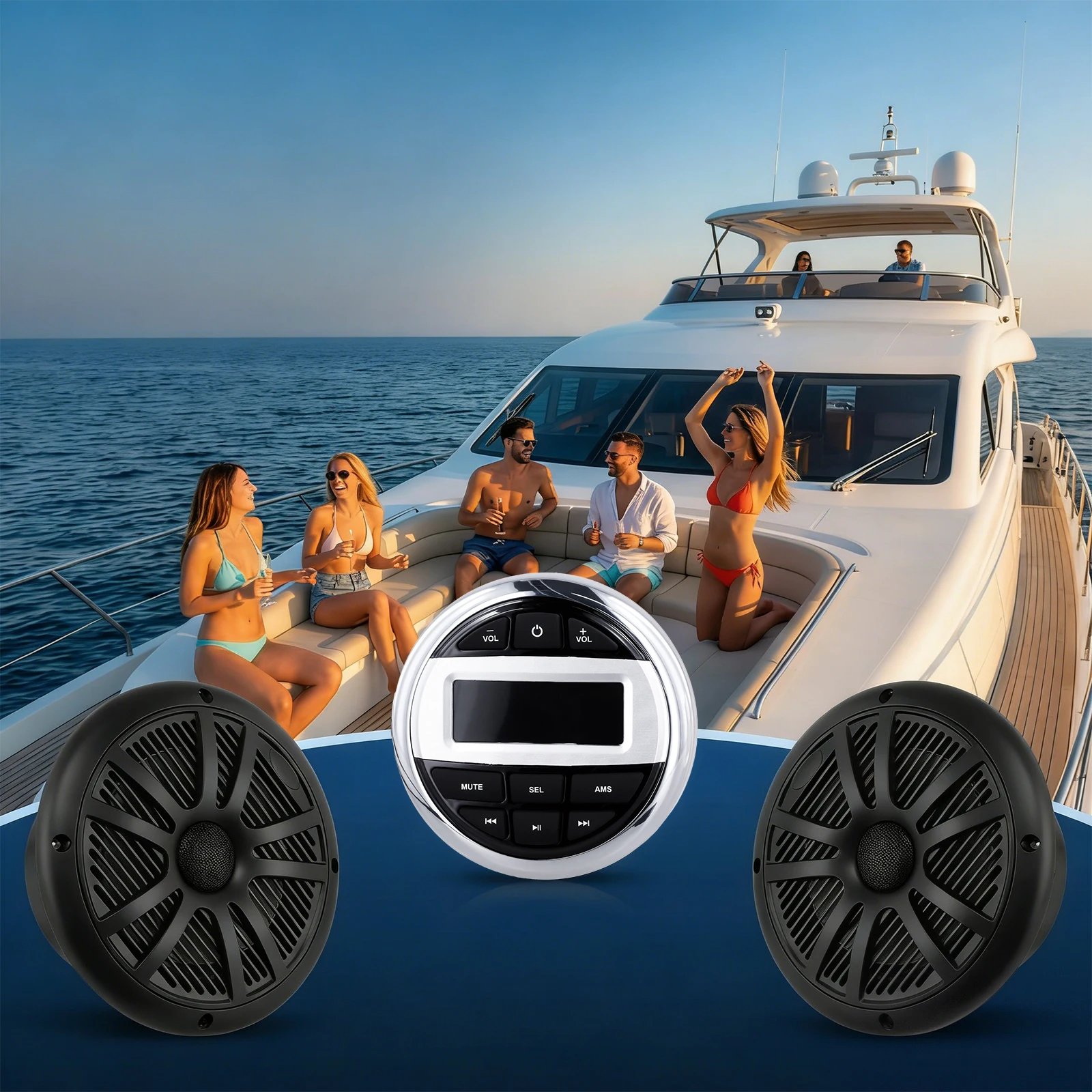 Podofo Bootradio, kabelloses Bluetooth-Musikgerät, IPX5 wasserdichtes Marine-Radio mit FM/AM-Radio, AUX-Eingang, Audio-Radio für Boote – Detail 3