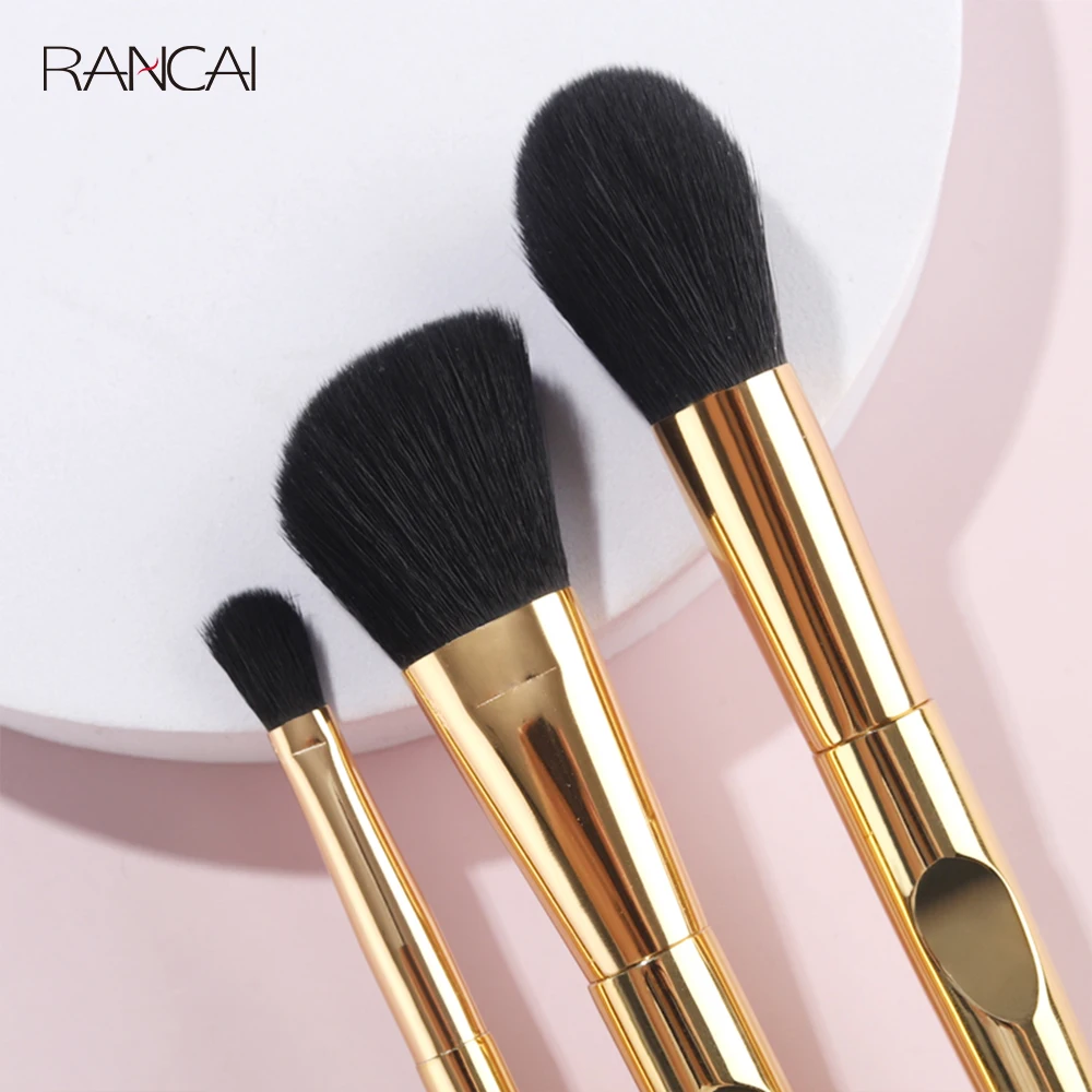 RANCAI 3 PCS Makeup Brushes Set Gold Contour Powder Blusher Eyeshadow Highlighter Brush Cosmetics Blending Detail Make Up Beauty