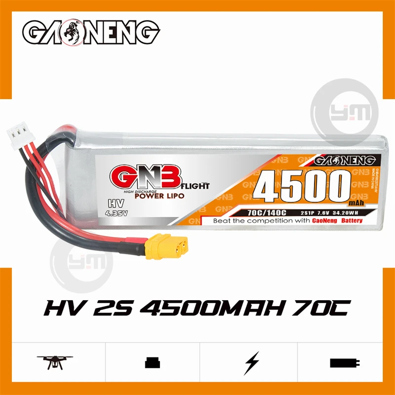 GAONENG GNB 4500mAh 70C 2S/3S/4S/5S/6S 7.6V/11.4V/15.2V/19.0V/22.8V HV LiPo Battery with XT60/XT90/T Plug for FPV Racing Drone