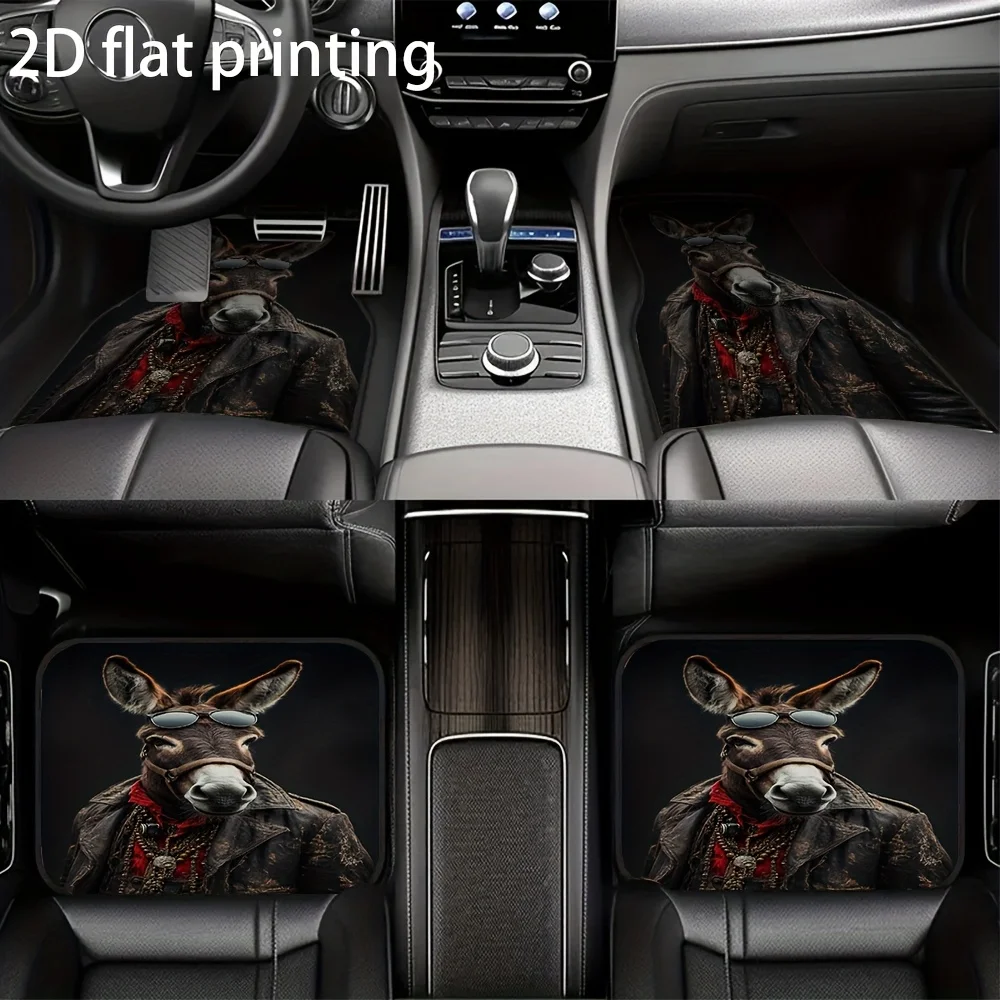 4pcs Car Floor Mats, Featuring A Glasses-Wearing Donkey Jacket Design, Made Of, Universal Car Mats, Easy To Clean, Washable, Aut