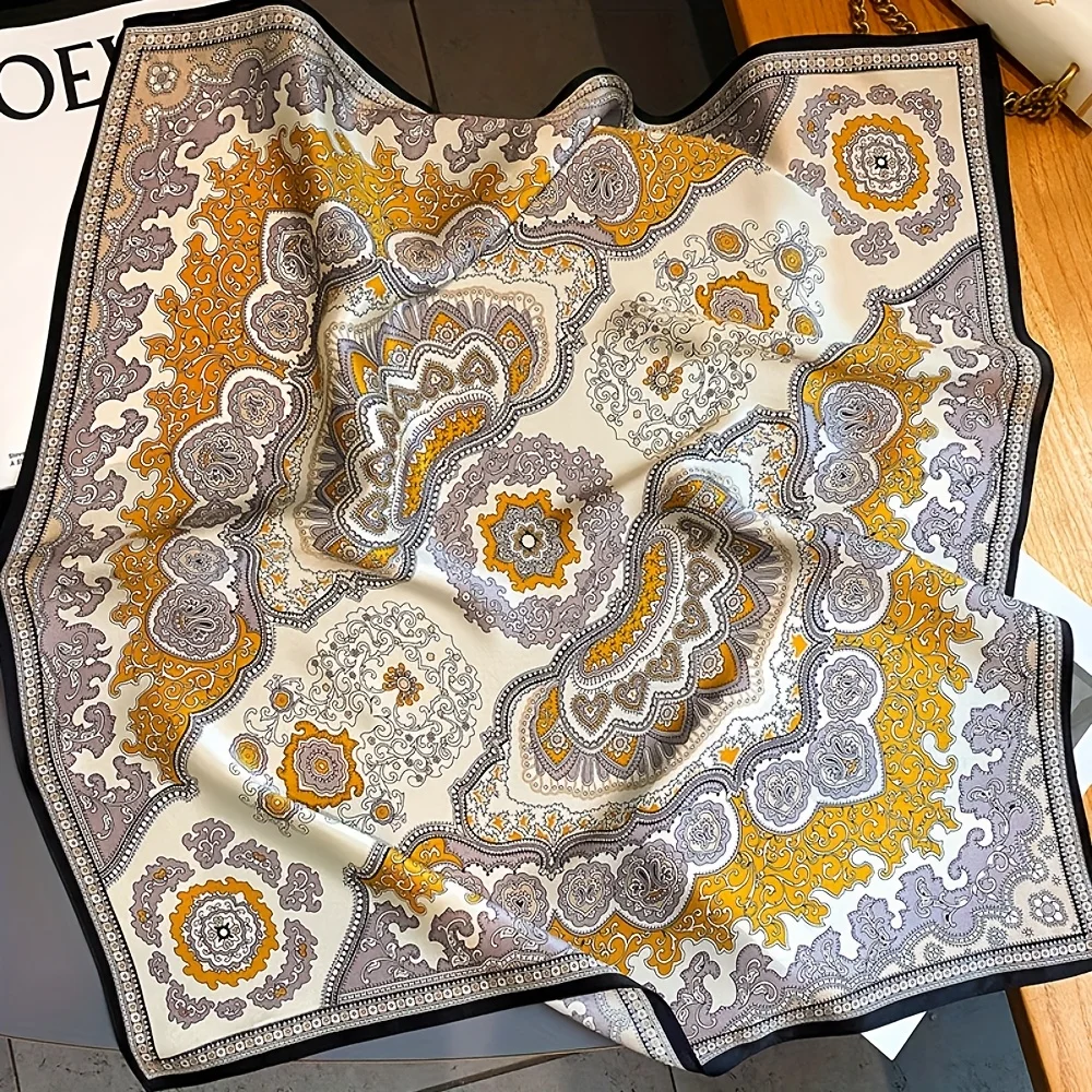 27,6" Eleganter quadratischer Paisley-Schal für Damen, weicher Satin, leicht, stilvoll, Bandana-Halstücher, Haarbänder