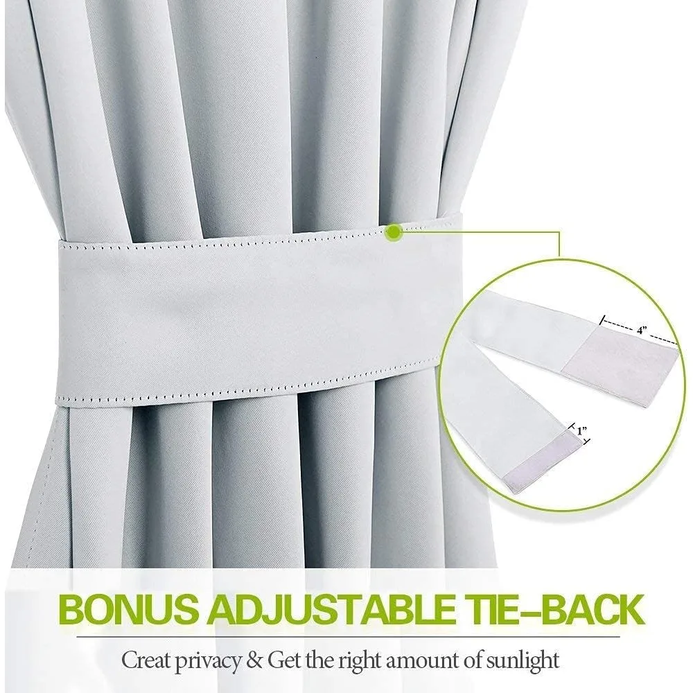 Cortinas opacas plisadas de doble pellizco con ganchos, gris, 100 de ancho para tratamientos de ventanas de salón y dormitorio