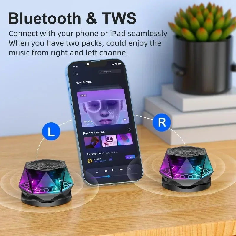 

Mini Magnetic Bluetooth Speaker with RGB Lights - Portable Wireless Speaker, Phone Stand & TWS Pairing for IPhone/Android