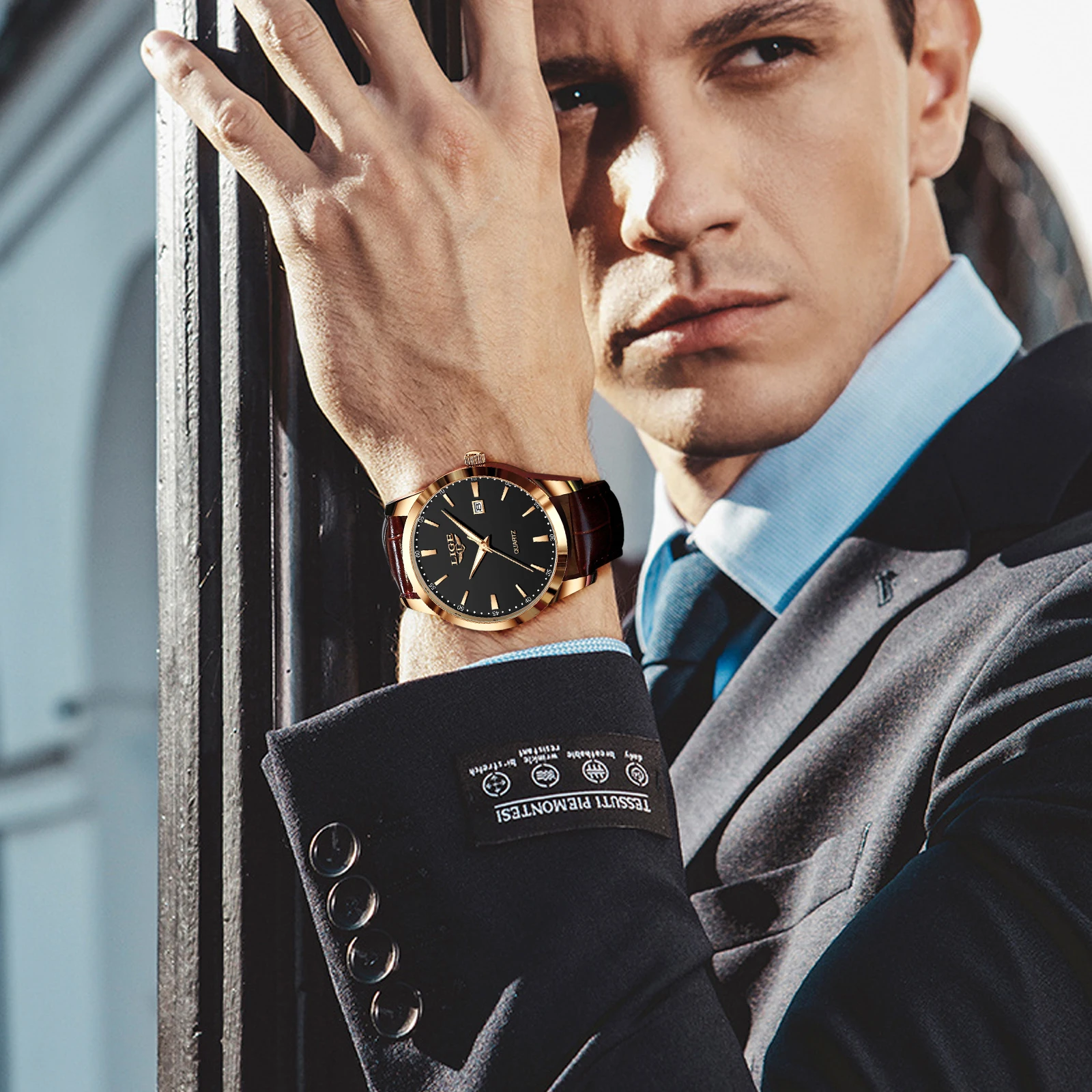 LIGE Military Watch For Men Fashion Business Watch Men Casual Leather Sport Waterproof Men's Quartz Wristwatches Reloj Hombre