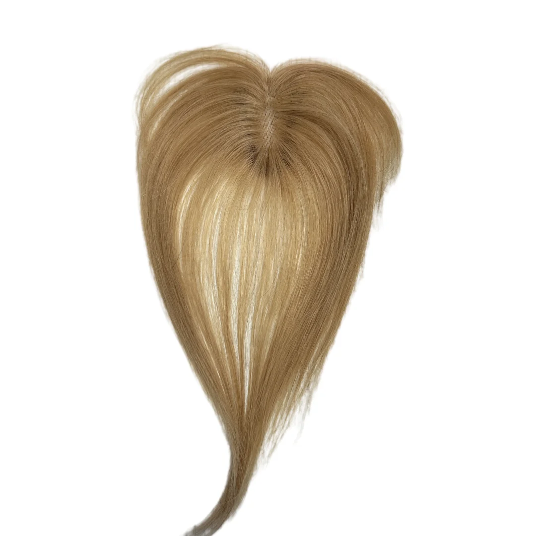 شعر بشري حقيقي للنساء، قاعدة صغيرة من الدانتيل السويسري قابلة للتنفس، قطع شعر أشقر، مشبك على شكل غرة وهمية في وصلات الشعر البشري