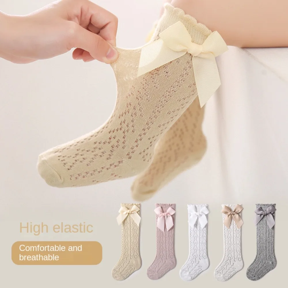 Mesh Baby Knies trümpfe neue Baumwolle elastische Aushöhlung Socken atmungsaktive Schleife lange Socke für 0-3 Jahre alt