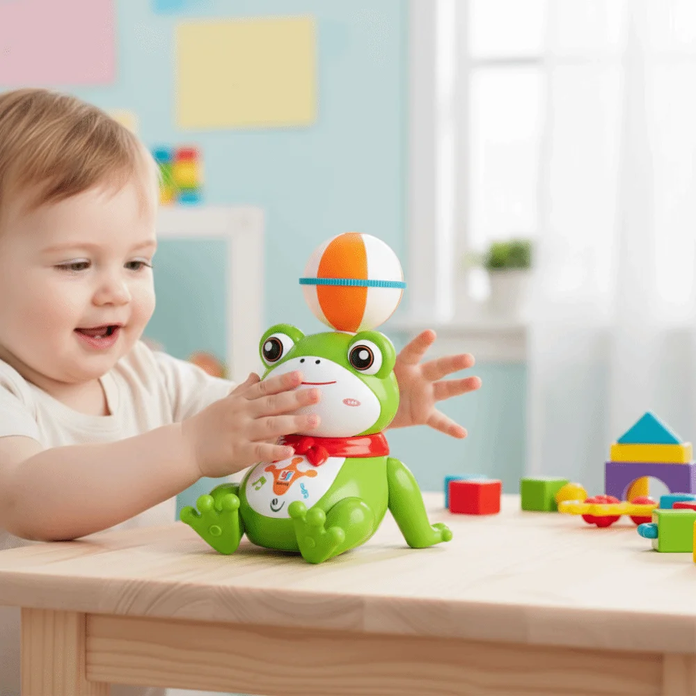 Grenouille dansante électrique LED drôle avec lumières, boule rotative en plastique, jouet musical mobile pour enfants, jouet grenouille électrique, ornement de bureau