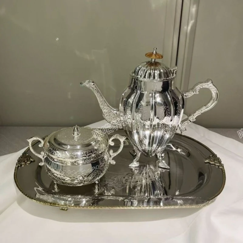 Light luxury silver cold kettle storage tank storage plate ornament high-end home decoration
