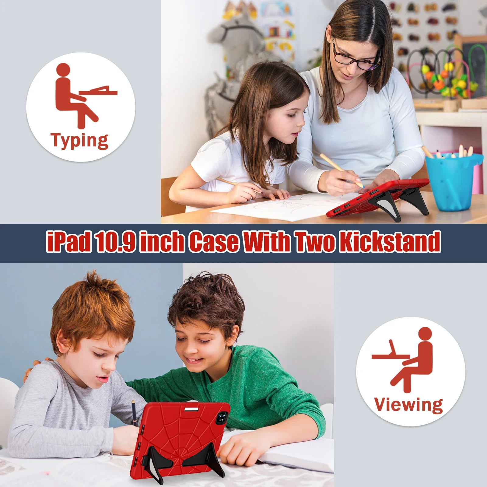 Custodia per bambini antiurto per iPad Pro 11 4th 3th 2th 1th Silicone + PC Spider Cover per Air 5 4 10.9" Cavalletto incorporato e slot per penna