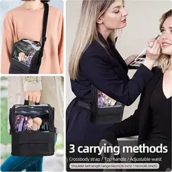 Cosmetic Bag Capacity Professional Makeup Artist Bag with Adjustable Belt Shoulder Strap Transparent Visible Window for Travel