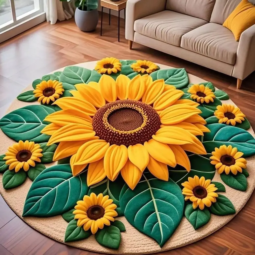 Special-shaped Sunflower Carpet Soft Non-slip Sunflower Mat 60x60cm Absorbent Flower Carpet for Living Room Tea Table Bedside