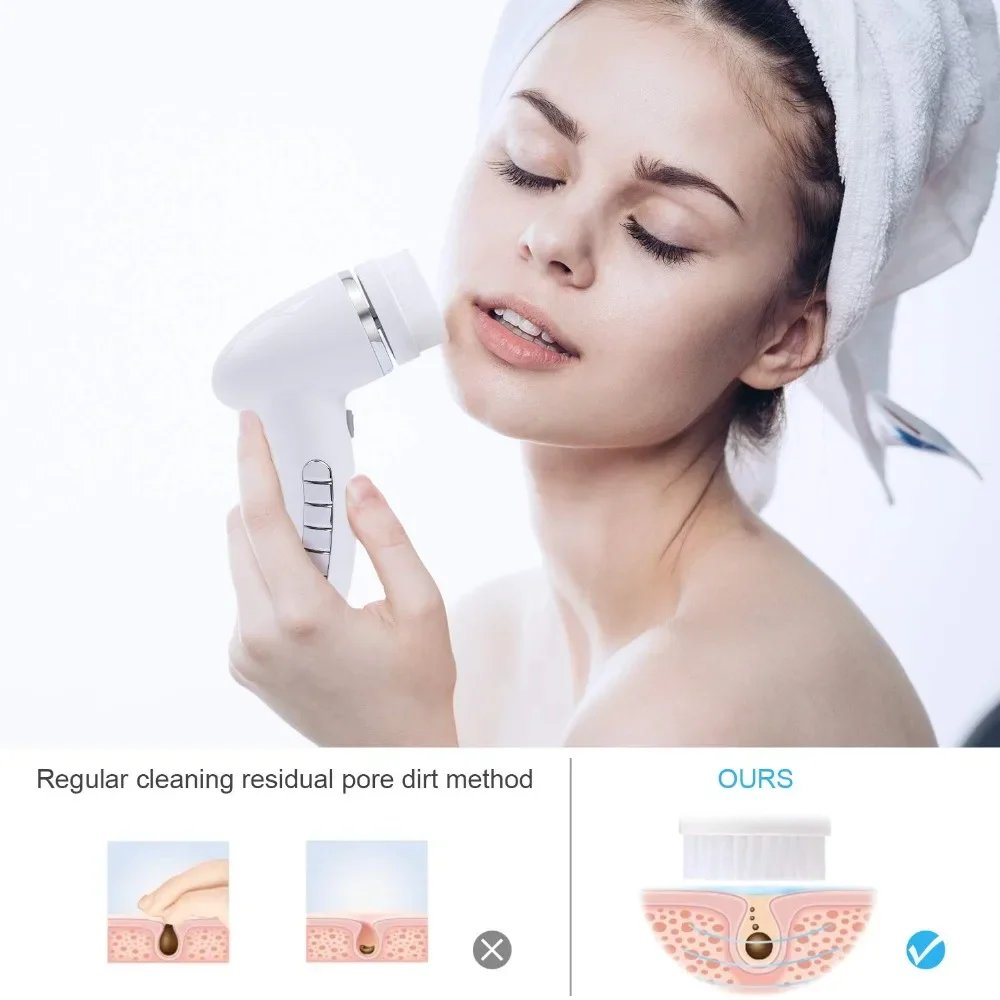 4 في 1 فرشاة تدور الوجه الكهربائية فرشاة تنظيف FaceMassager IPX6 مقاوم للماء الجلد التنظيف العميق تدور فرشاة آلة الرؤوس السوداء