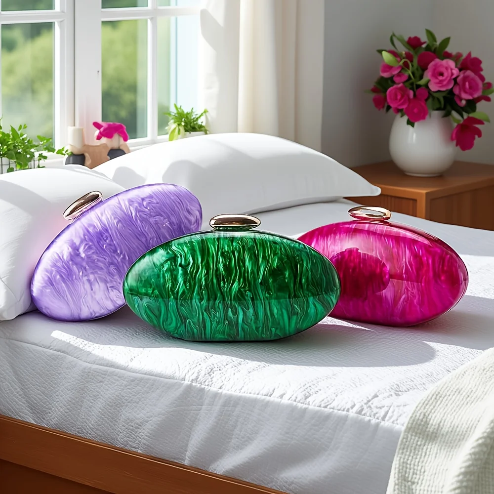 

Lady Pearl Five Colors Brand Acrylic Bags Oval Female Beach Summer Trendy Shell Handbag And Purse Wedding Party Bride Pro Bag