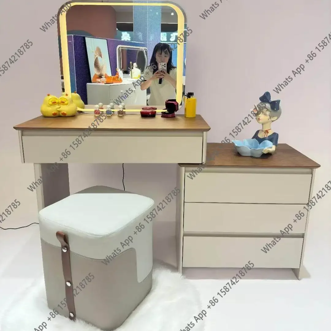 

X32 New Bedroom Home Dresser Wood Color Scheme Atmosphere Solemn Dressing Table Side Cabinet Storage Integrated Advanced
