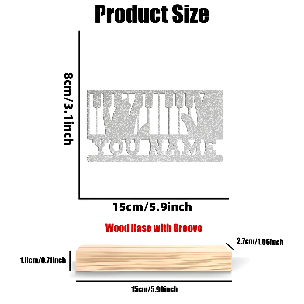 1 قطعة مفاتيح البيانو الحديثة لعب اسم مخصص تمثال معدني زخرفة معدنية مع قاعدة خشبية النحت المعدني الحرف الفنية مع قاعدة خشبية #3