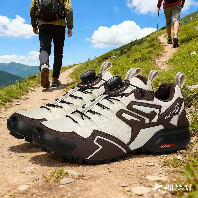 Durable Leather Hiking Shoes Men Lace Up Outdoor Trekking Sneakers Climbing Hunting Tactical Sports Shoes