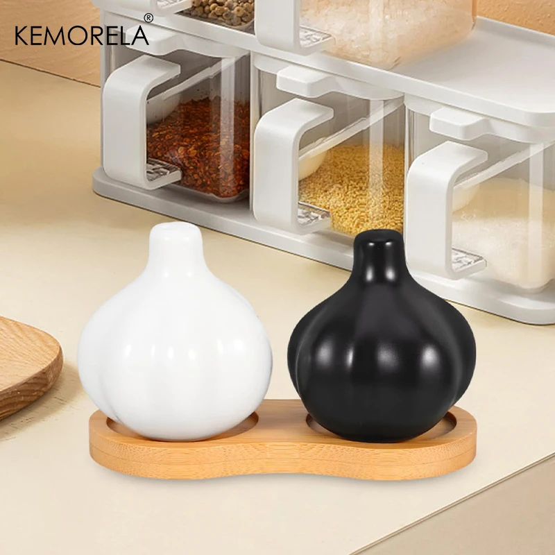 KEMORELA 1 Set Ceramic Garlic Shaped Spice Shakers For Kitchen Seasoning Leak-proof Salt Pepper Shaker Seasoning Bottles