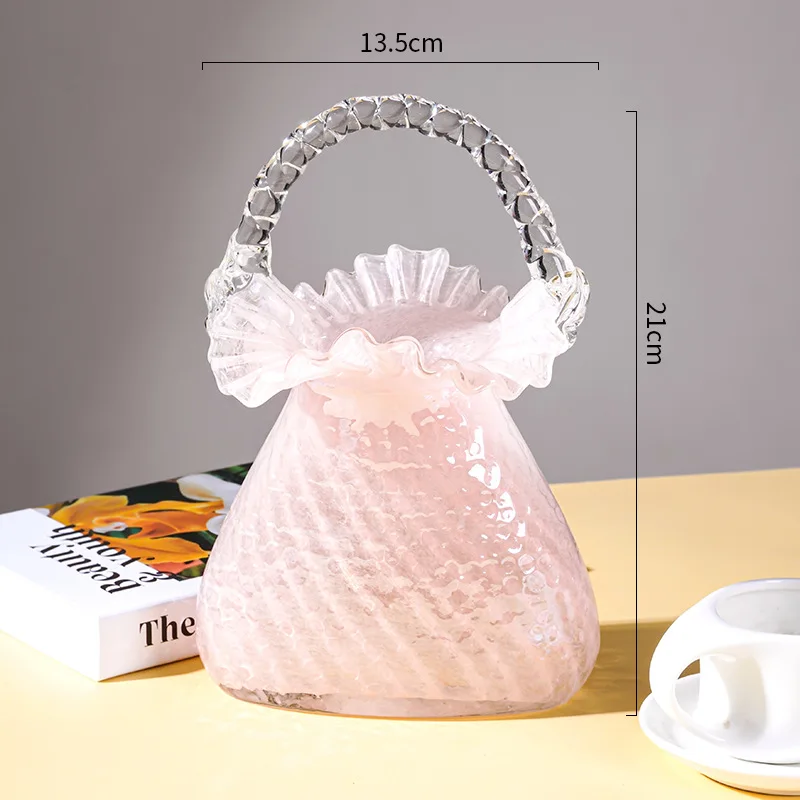 

CX high-end sense exquisite light luxury glazed handbag bag vase glass flower basket, ornament