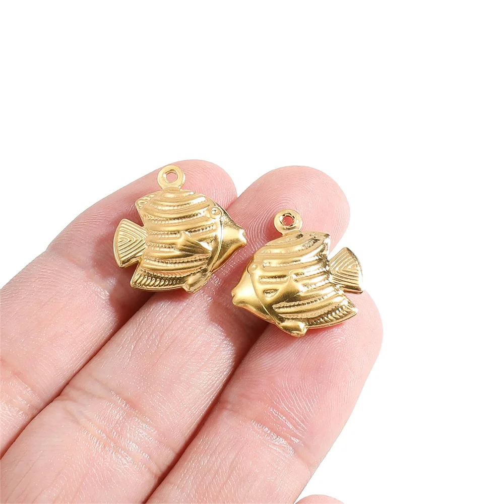 Wholesale 20pcs/lot Stainless Steel Gold Color Fish Charms Pendants for DIY Jewelry Making Bracelet Necklace Findings