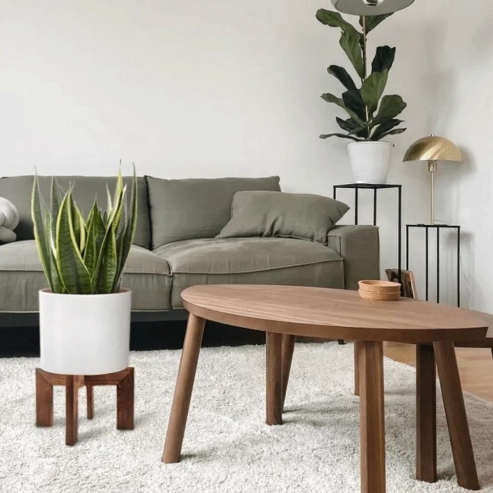 Cross Frame Wooden Plant Stand Pine Wood Brown Wood Grain Tabletop Plant Shelf Compact Size Easy Assembly Indoor Pot Holder