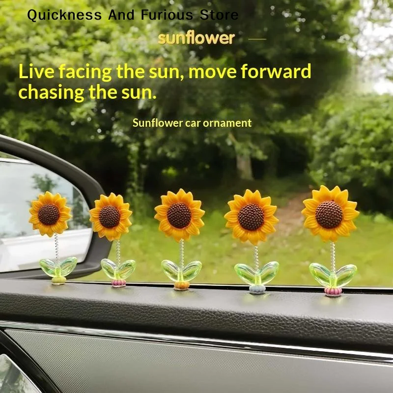 【MO】5pcs Creative Car Ornaments Shaking Head Cute Fresh Sunflower Center Console Rearview Mirror Ornaments