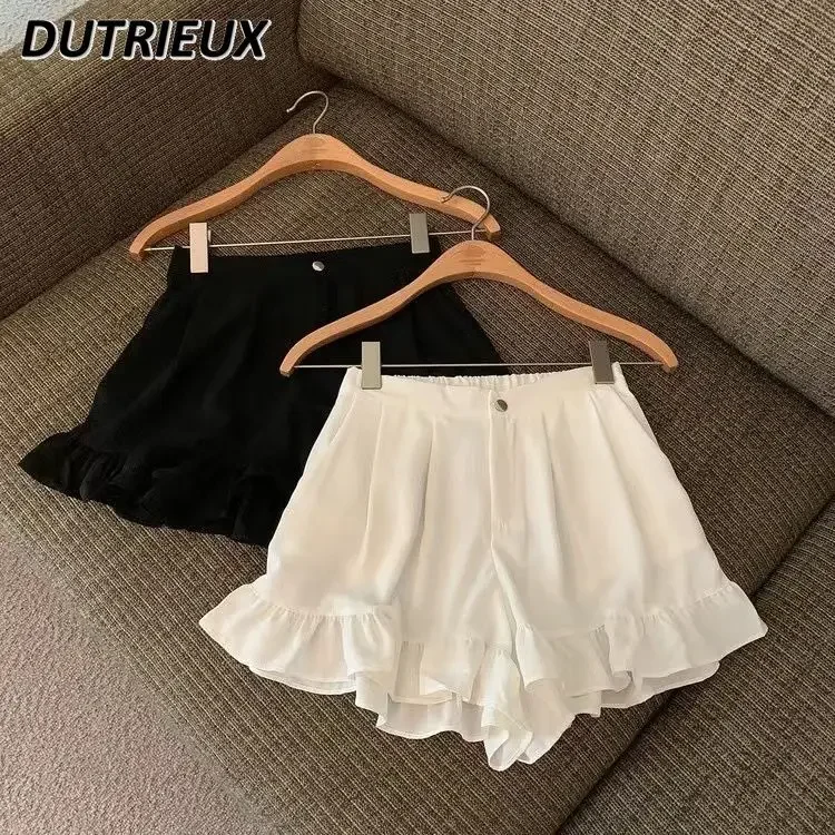 

Oversize Fat Girls High Waist Shorts Skirt Summer Versatile Loose and Thin Casual Solid Color Ruffle Edge Wide Leg Hot Pants