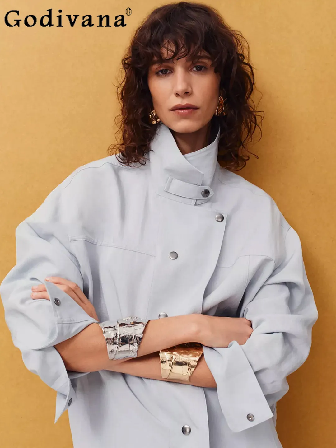 

2026 Spring New French Design Commuting Style Draped High Neck Long Sleeve Shirt Daily Versatile Casual Women's Shirt