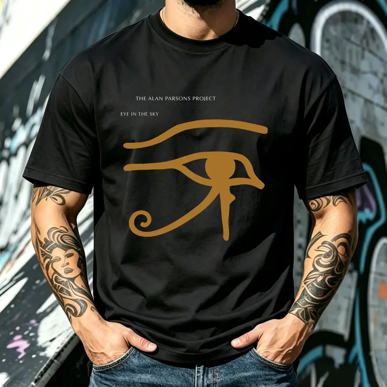 washed T Shirt THE ALAN PARSONS PROJECT EYE IN SKY 1982 BLACK vintage Washed Comfortable Breathable Stretched homme Soft Casual