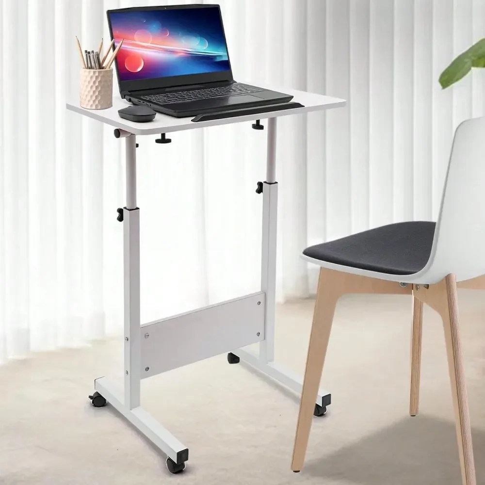 

Small Standing Desk With Wheels, Adjustable Height Laptop Rolling Stand Table, Portable Mobile Book Stopper Workstation Desk