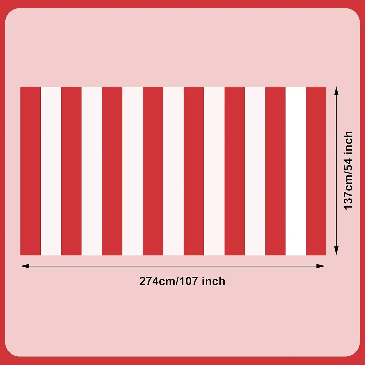 1pc 137x274cm Red and White Striped Tablecloth Waterproof Carnival Circus Table Cover for Party Picnic Decoration, 54