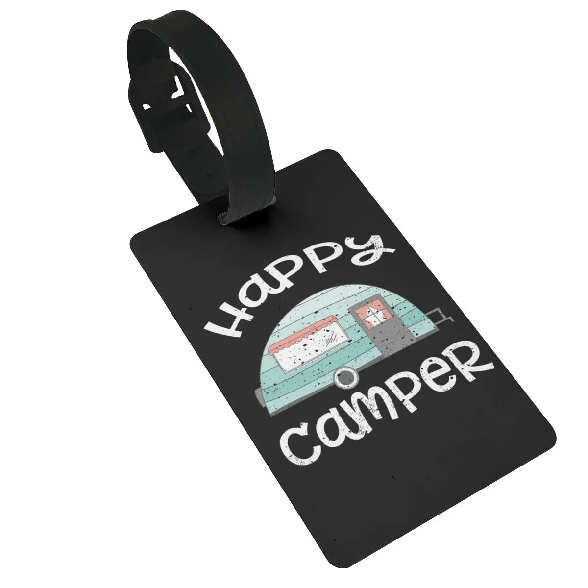 Happy Camper Retro Trailer RV Caravan Camping Luggage Tags Suitcase Accessories Travel Baggage Boarding Tag Portable Label