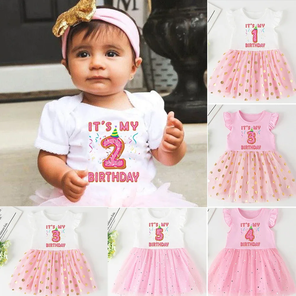 It Is My 1 2 3 4 5 Brithday Girl Short Sleeve Dresses Baptism Dress for Baby Girl Christening Toddler Birthday Party Dresses